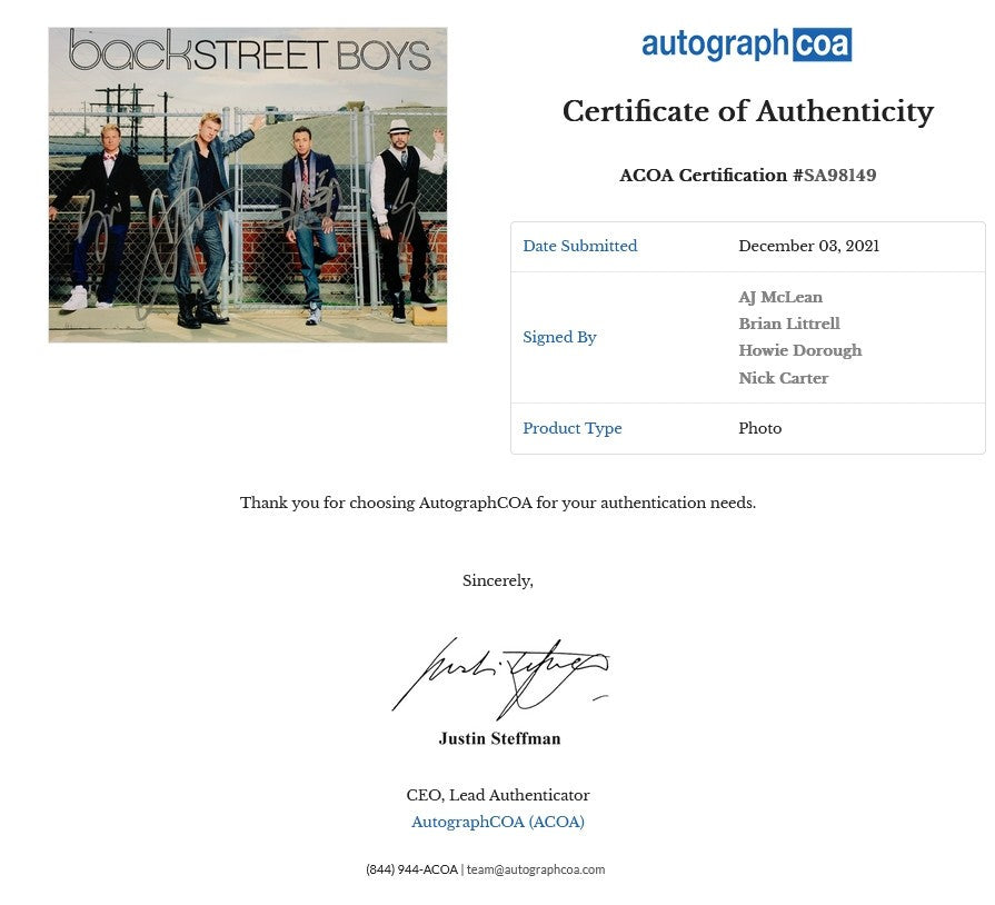 Backstreet Boys Autogramm 20 x 25 cm mit COA (ACOA)