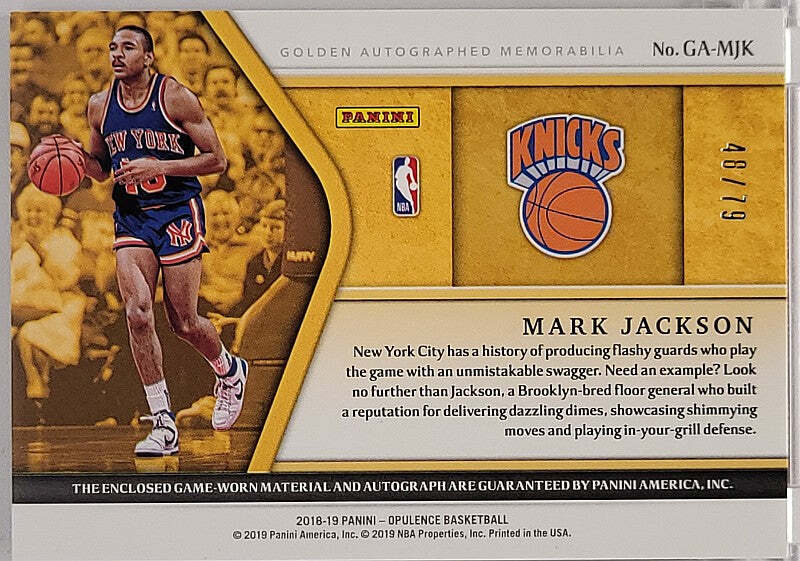 Mark Jackson - 2018/19 Panini Opulence - Game Worn Jersey Patch - Auto /79