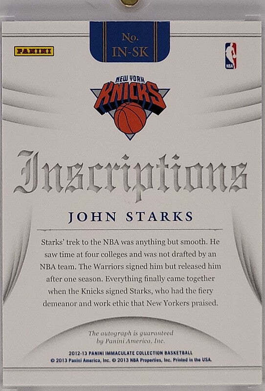 John Starks - 2012/13 Panini Immaculate Inscriptions - on card Auto /99