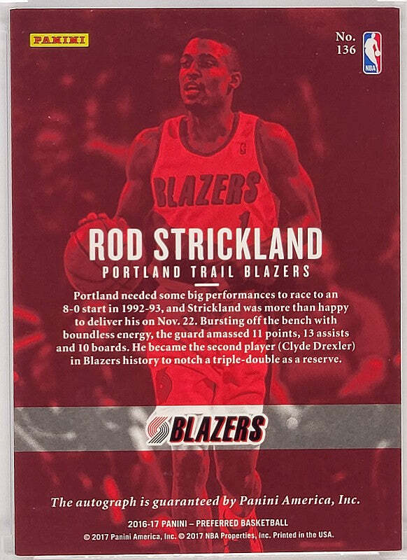 Rod Strickland - 2016/17 Panini Preferred - Auto /99