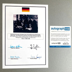 Kohl, de Maiziere, Romberg, Waigel - Originalautogramme 1990 mit COA (ACOA)