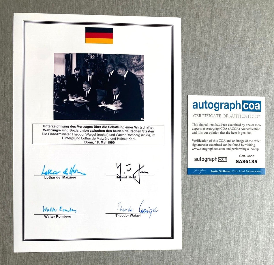 Kohl, de Maiziere, Romberg, Waigel - Originalautogramme 1990 mit COA (ACOA)