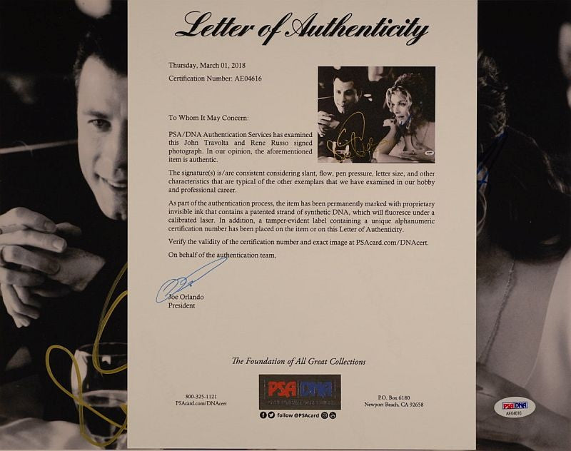 John Travolta & Rene Russo (Get Shorty) 28x36 cm Autogramm mit COA (PSA/DNA)
