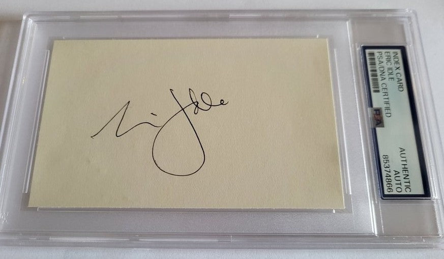 Eric Idle Autogramm – M. Python „Das Leben des Brian“ – PSA Slab im Rahmen 23x32