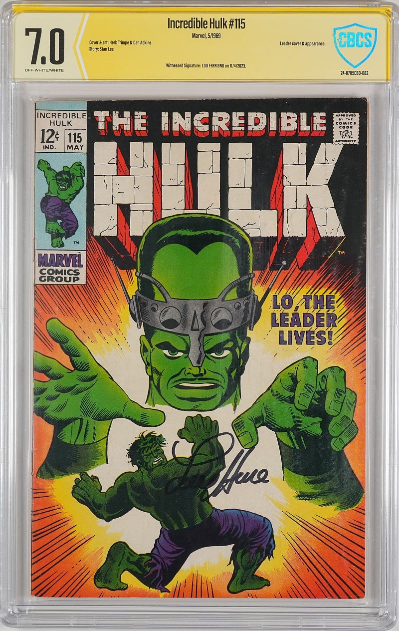 Incredible Hulk #115 (1969) CBCS WS 7.0 signierter Comic Lou Ferrigno