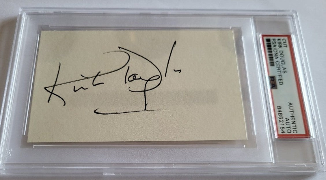 Kirk Douglas Autogramm – Hollywood Legende – PSA Slab im Rahmen 23x32 cm