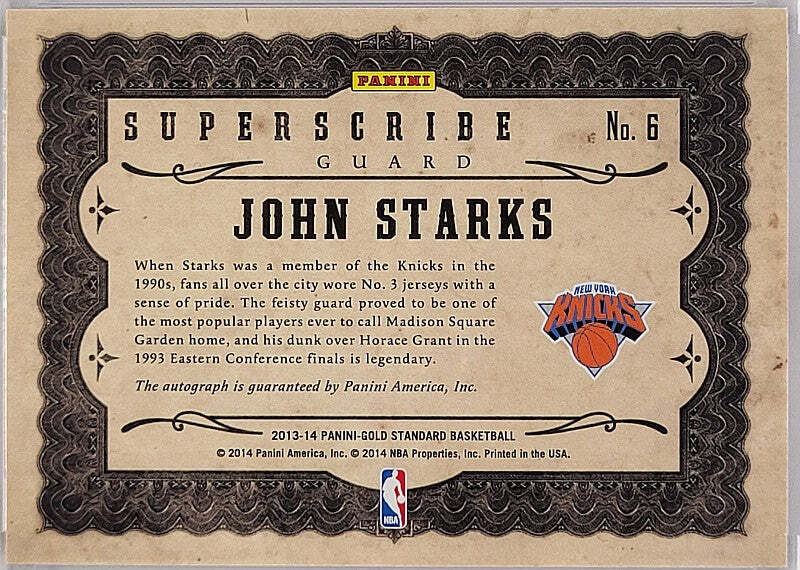 John Starks - 2013/14 Panini Gold Standard - on card Auto /299