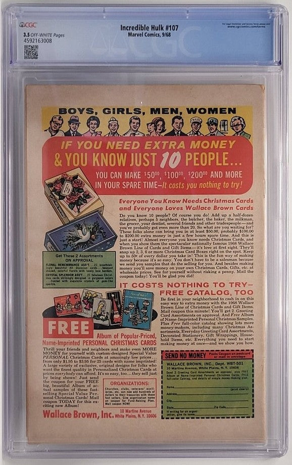 Marvel Comic – The Incredible Hulk #107 (Sept 1968) – CGC 3.5