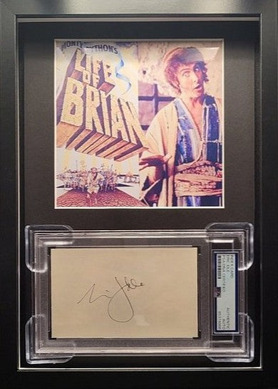 Eric Idle Autogramm – M. Python „Das Leben des Brian“ – PSA Slab im Rahmen 23x32