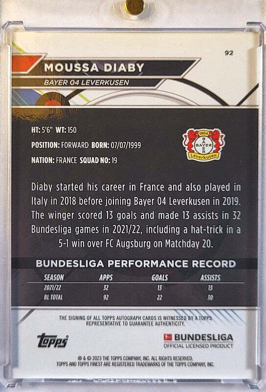 Moussa Diaby - 2023/24 - Topps Finest - Auto
