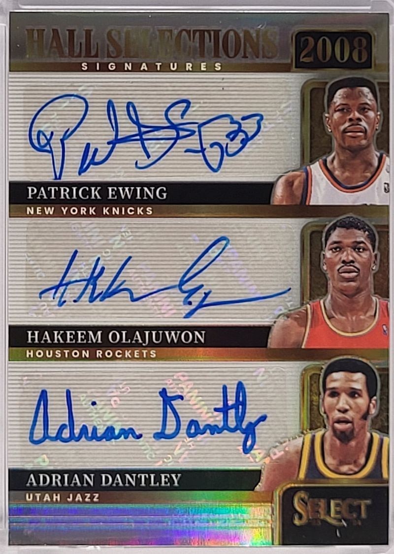 Ewing, Olajuwon, Dantley - Triple Auto - 2008 Panini Hall Selections