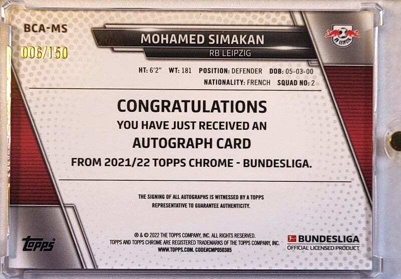 Mohamed Simakan - 2021/22 - Topps Chrome Rookie Card - Auto /150