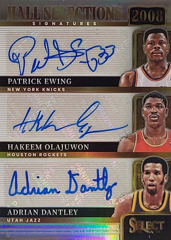 Ewing, Olajuwon, Dantley - Triple Auto - 2008 Panini Hall Selections