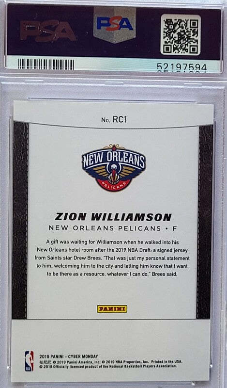 Zion Williamson - 2019 Panini Cyber Monday Rookie Card #1 - PSA 10
