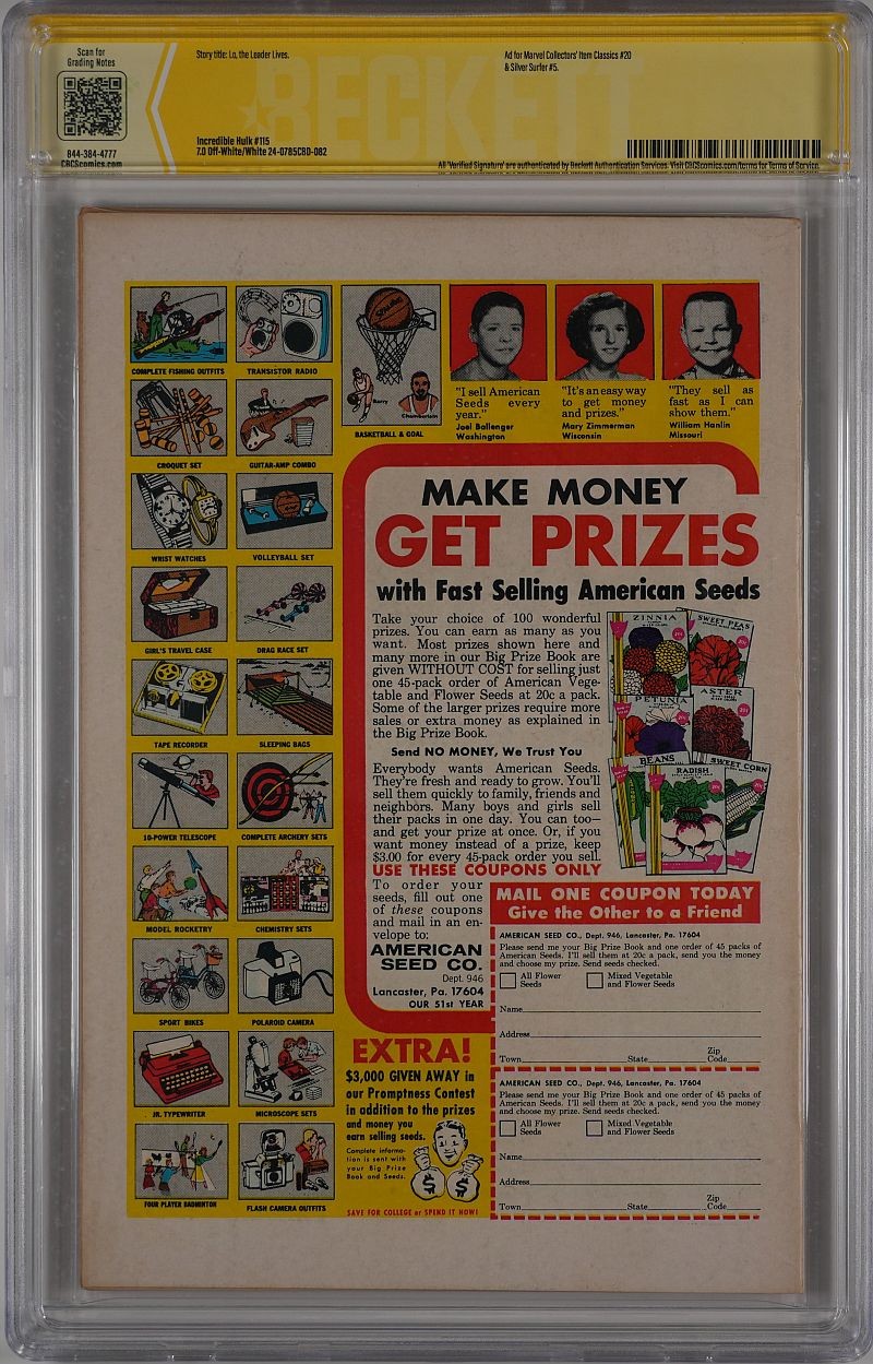 Incredible Hulk #115 (1969) CBCS WS 7.0 signierter Comic Lou Ferrigno