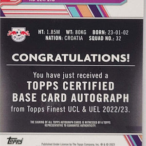 Josko Gvardiol - 2022/23 - Topps Champions League - Auto /99