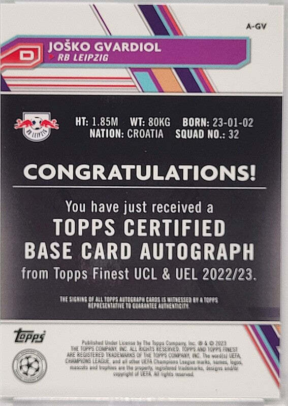 Josko Gvardiol - 2022/23 - Topps Champions League - Auto /99