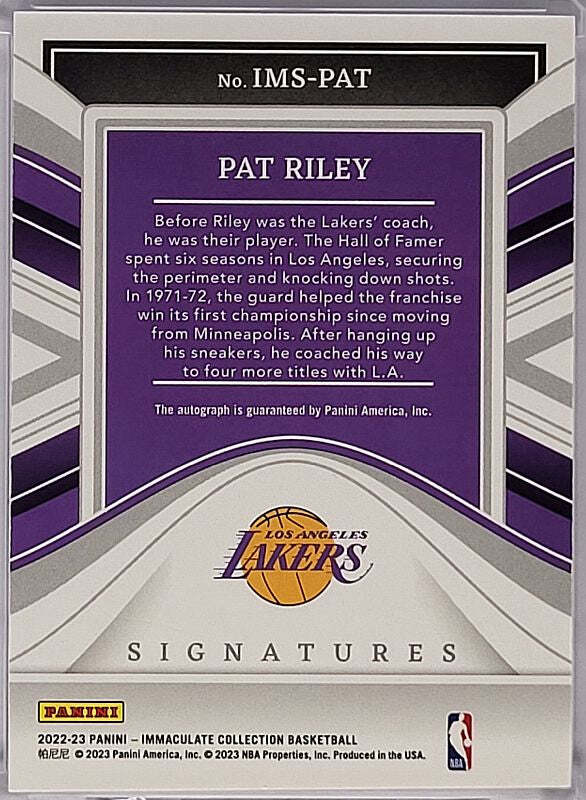 Pat Riley - 2022/23 Panini Immaculate - Auto /75