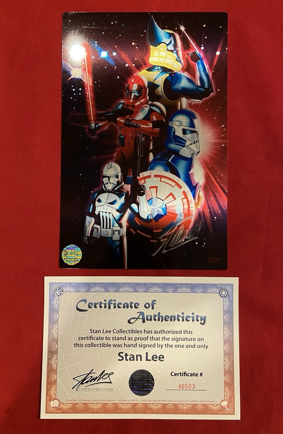 Stan Lee Autogramm auf 15 x 20 cm Metalldruck mit COA (Stan Lee Collectibles)