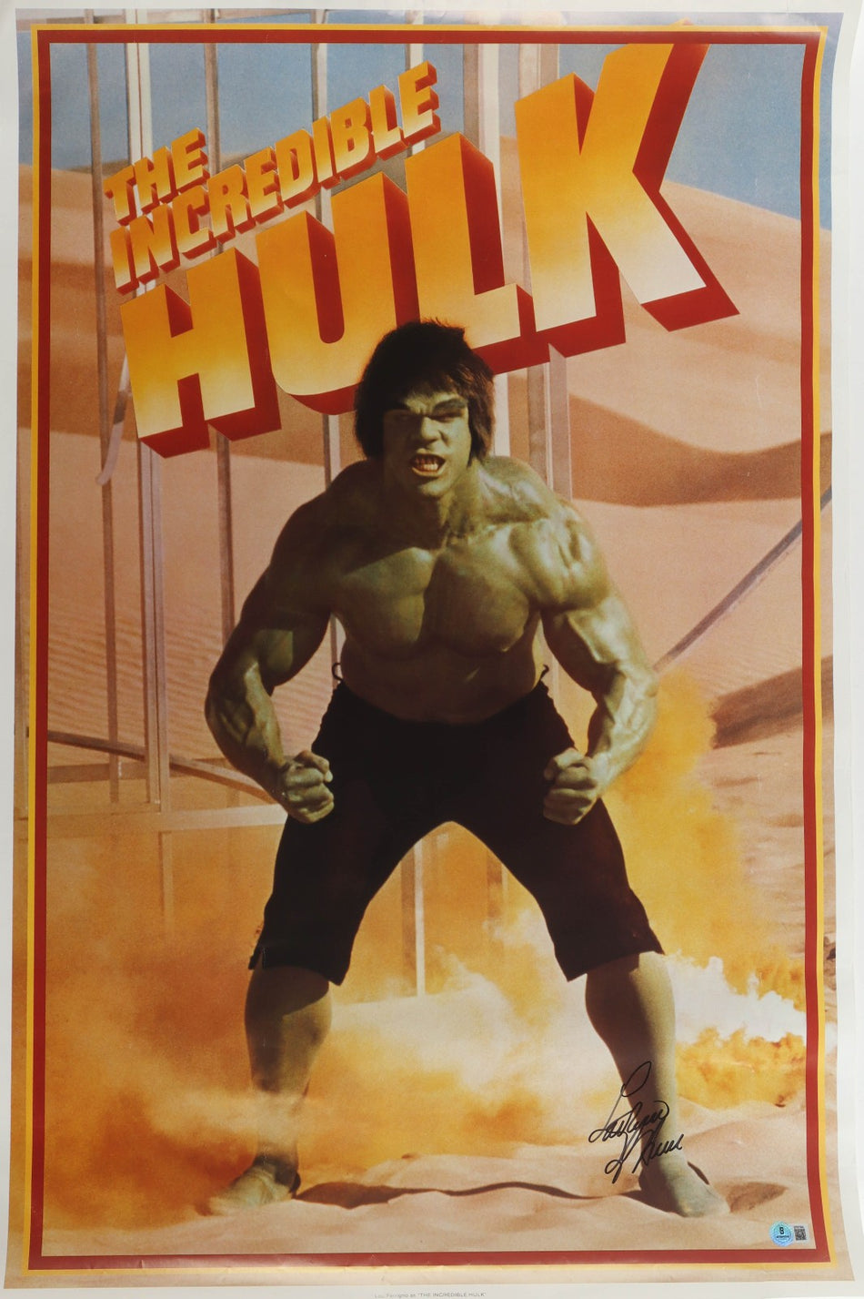Lou Ferrigno (HULK) Originalautogramm auf 60 x 90 cm Poster mit COA (Beckett)