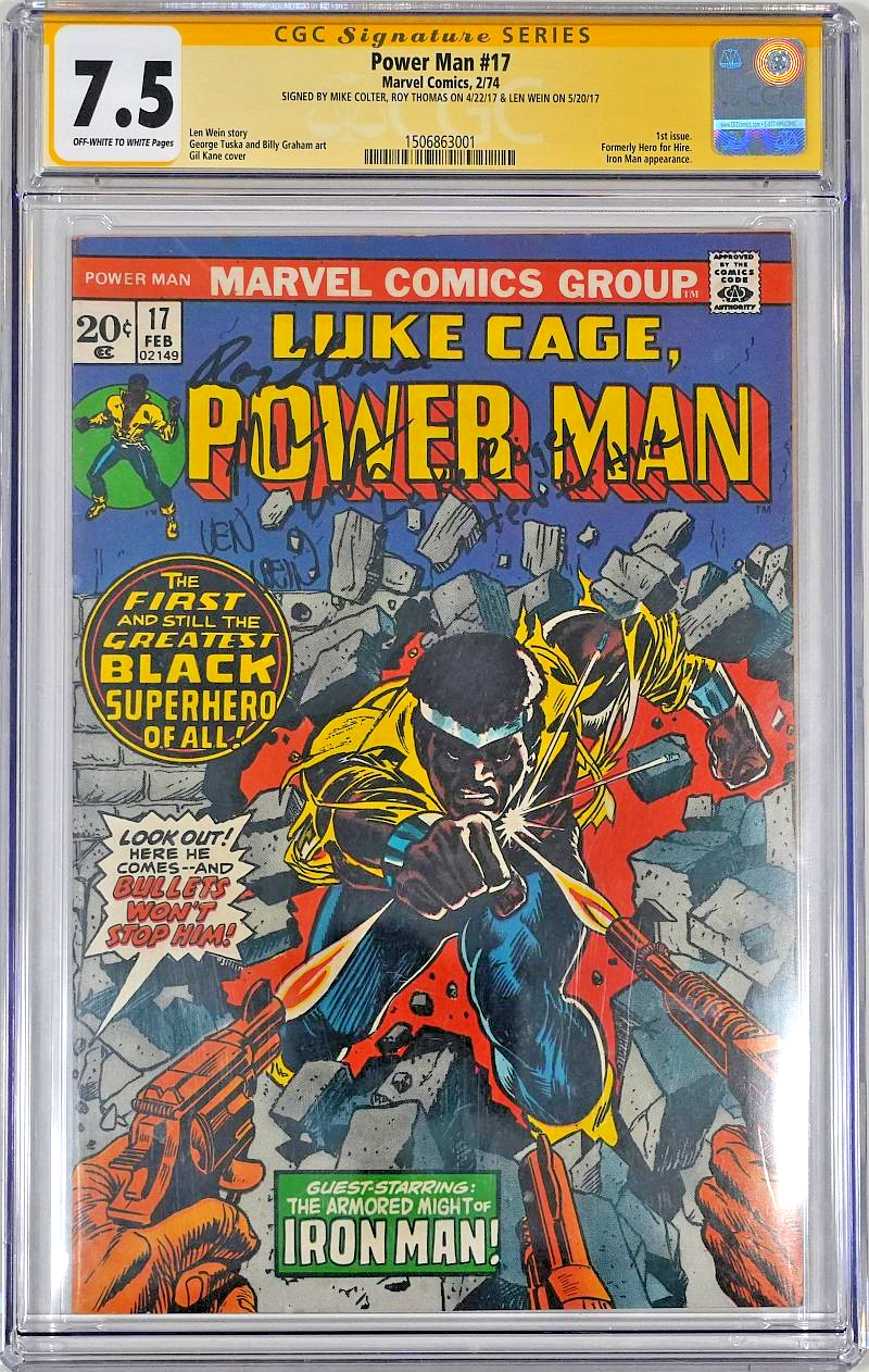 Power Man #17 (1974) CGC 7.5 SS Colter / Thomas / Wein signierter Comic