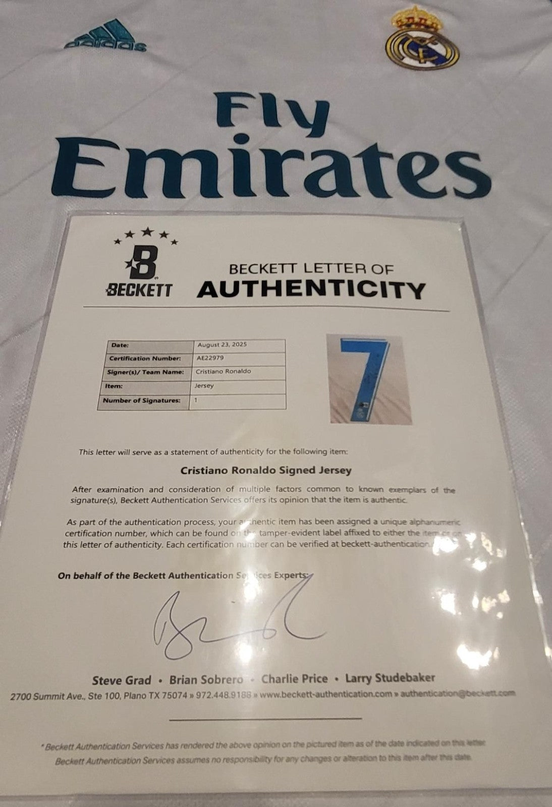Cristiano Ronaldo - signiertes Real Madrid Trikot mit COA & LOA (Beckett)
