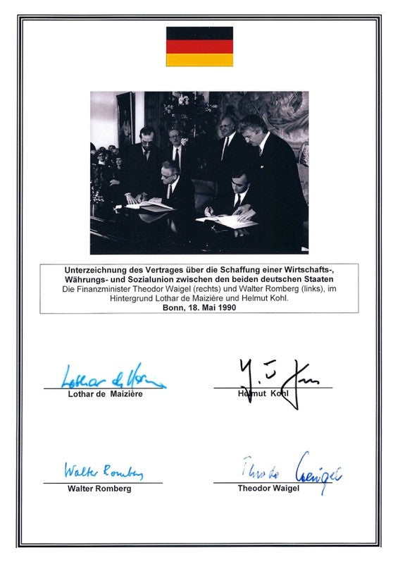 Kohl, de Maiziere, Romberg, Waigel - Originalautogramme 1990 mit COA (ACOA)