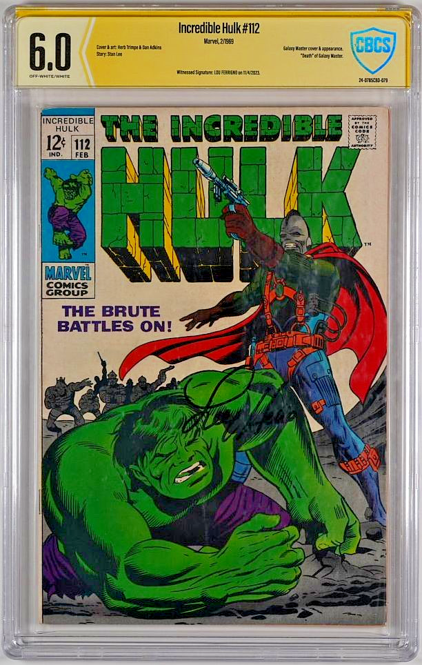 Incredible Hulk #112 (1969) CBCS WS 6.0 signierter Comic Lou Ferrigno