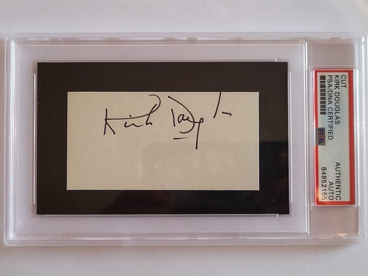 Kirk Douglas Autogramm – Hollywood Legende – PSA Slab im Rahmen 23x32 cm