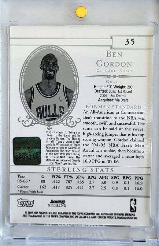 Ben Gordon - 2007 - Topps Bowman Sterling - Auto - Game Worn Jersey