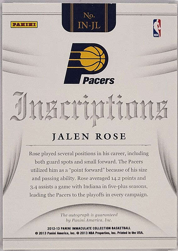 Jalen Rose - 2012/13 Panini Immaculate - Auto /99